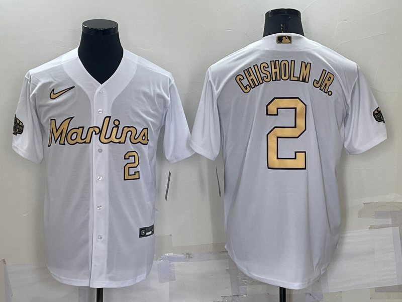 Men's White Miami Marlins #2 Jazz Chisholm Jr. 2022 All-Star Cool Base Stitched Baseball Jersey